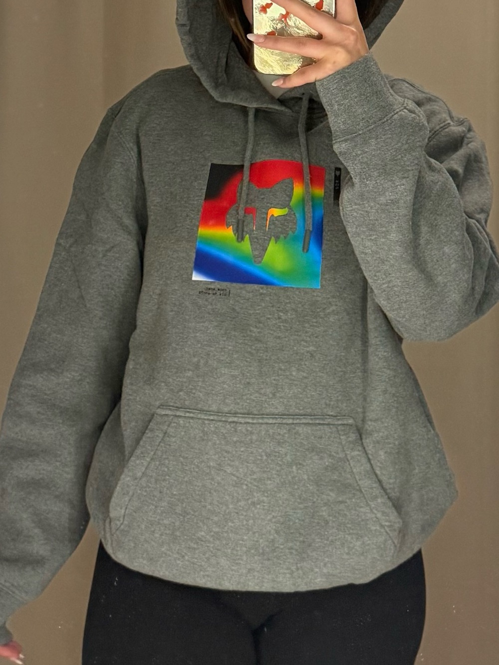 Fox Gray Crewneck Hoodie with Rainbow Fox Graphic